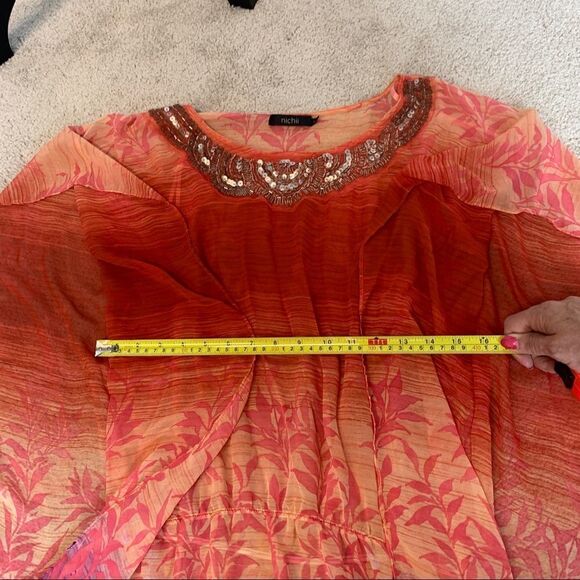 Nichii Beach cover-up sequin Sunset colours short sleeve chiffon kimono blouse - Picture 11 of 12